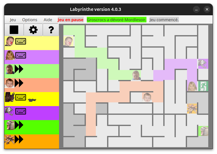 Fenêtre principaledu jeu Labyrinthe